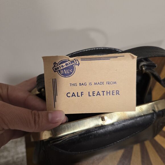 True Vintage 50s Roth-Made Mini Evening Bag Purse Black Calf Leather Chic READ - Picture 8 of 14